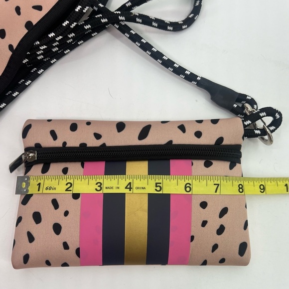 Large Neoprene Tote Bag and Wristlet Spring Fawn Blush Dots Pink Navy Stripes - Picture 12 of 15